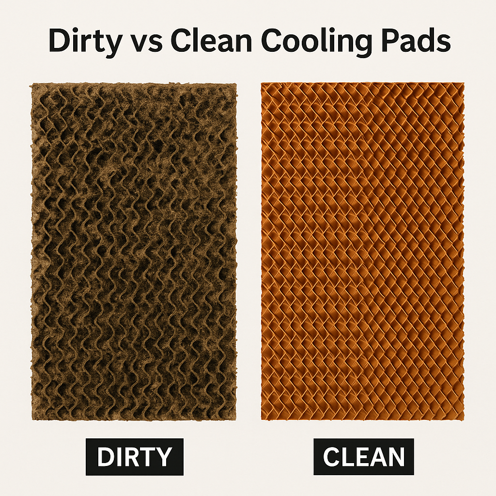 Air cooler dirty moldy pads vs clean pads - before and after cleaning with vinegar solution